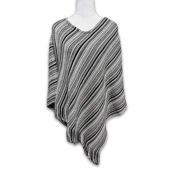 OSFM Poncho V-Neck Batwing Sleeves Boho Inspired Striped Multicolor Women's OS - Picture 1 of 7